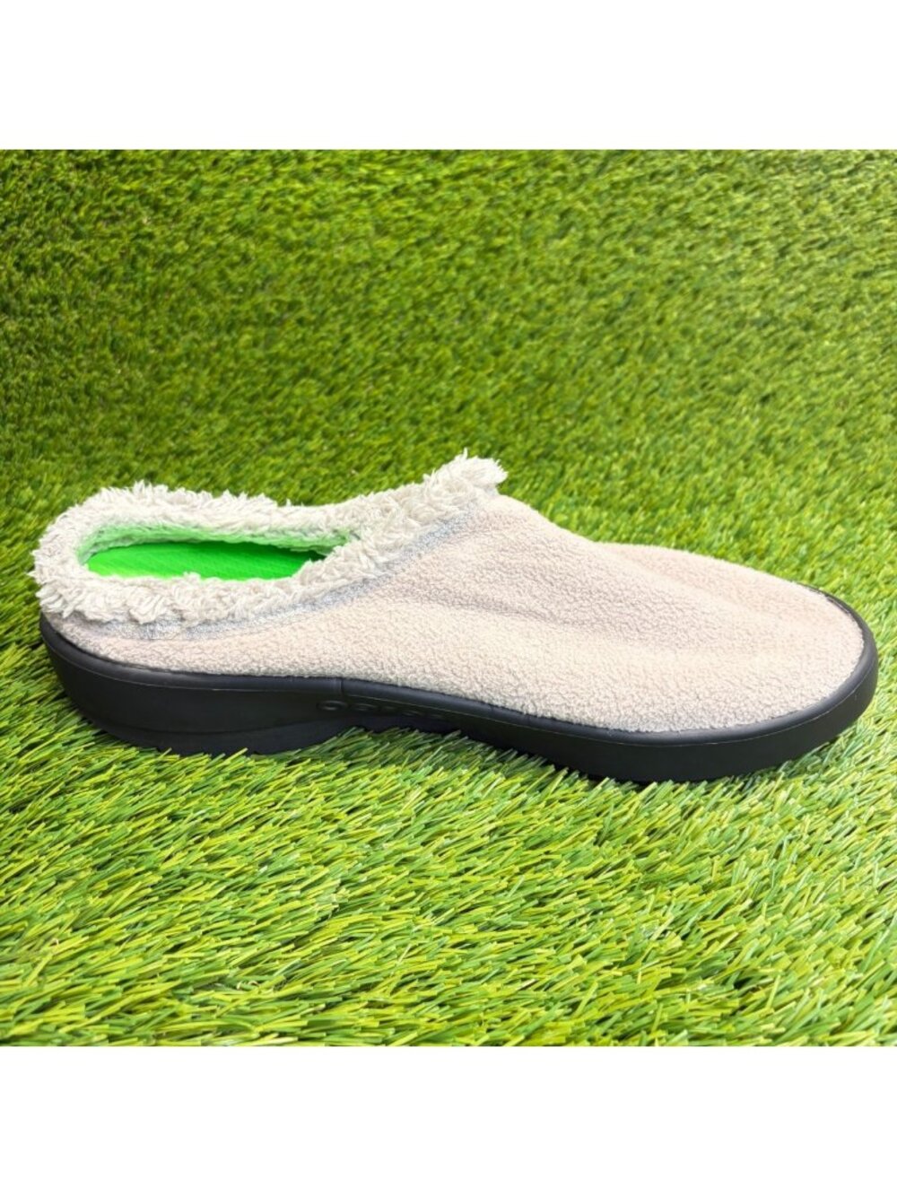 OOFOS OOcoozie Mens Size 11 Beige Black Casual Slip On Recovery Mules Shoes‎